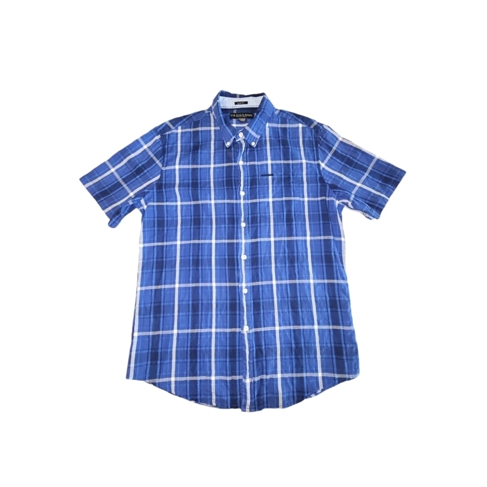 U.S. Polo Assn. Men's Slim Fit Blue Plaid Button Down Shirt Size‎ Large